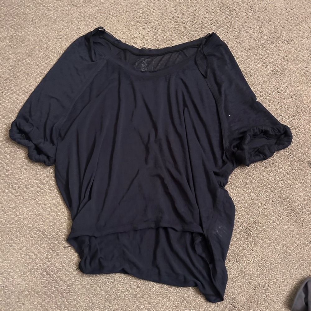 We The Free Navy Asymmetrical Flutter Sleeve Tee